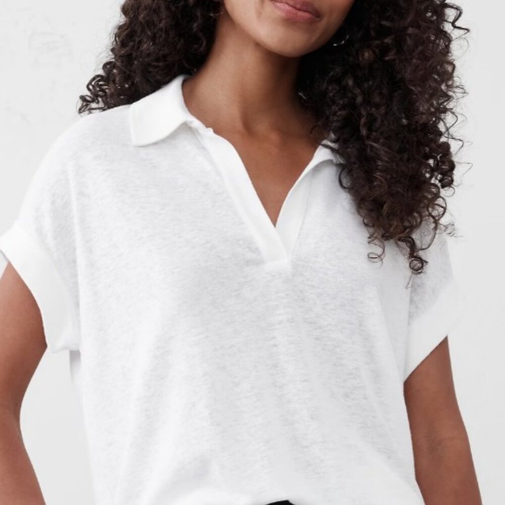 Banana Republic Factory Linen-Blend Johnny Collar Shirt NWOT